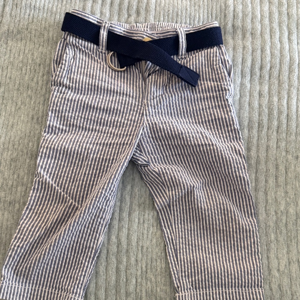 Ralph Lauren Navy and White Seersucker Pants with Navy Belt